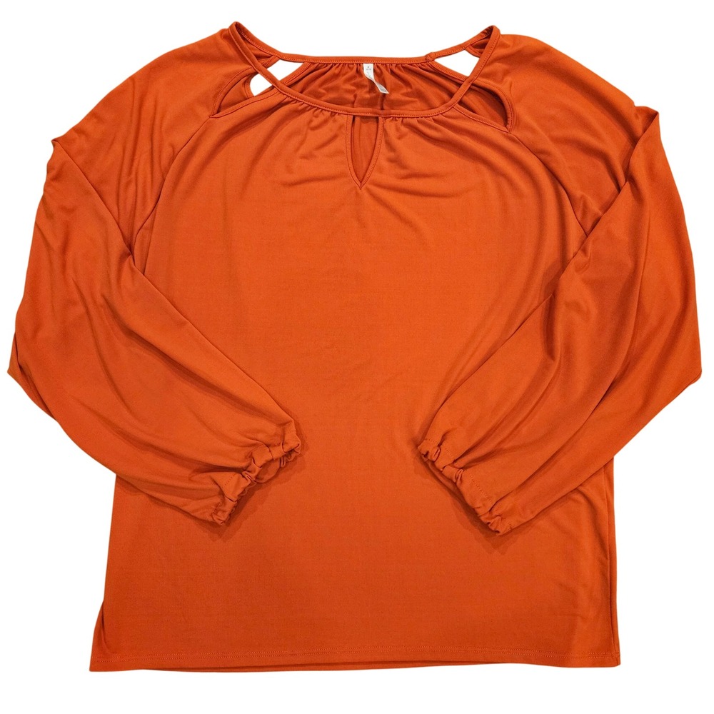 Passports‎ Womens Burnt Orange Keyhole Cut Out Shoulder Long Sleeve Top Medium